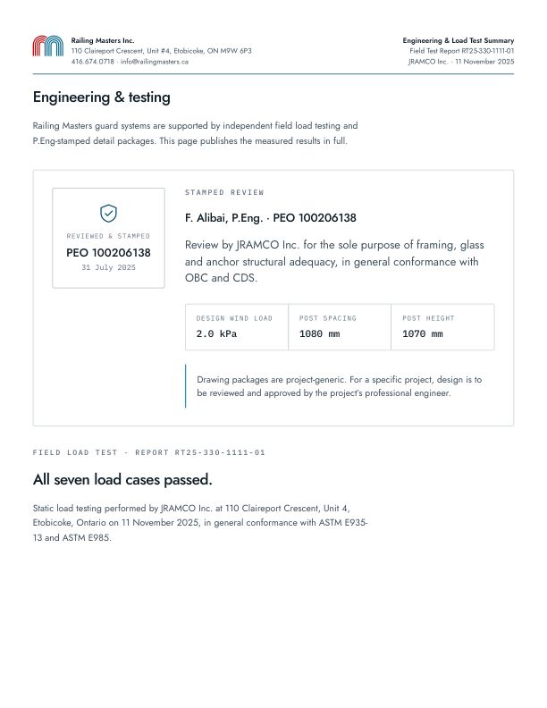 Engineering and load test summary, first page